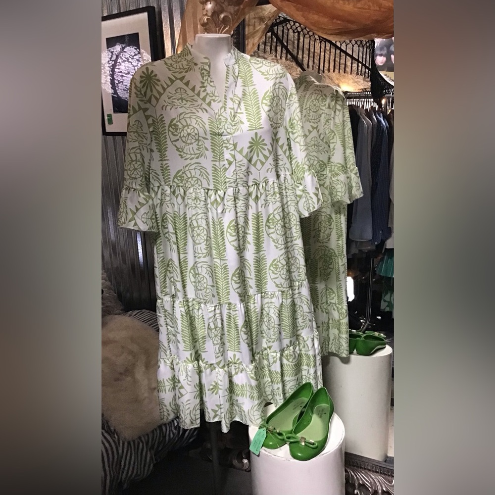 Green and White Patterned Dress